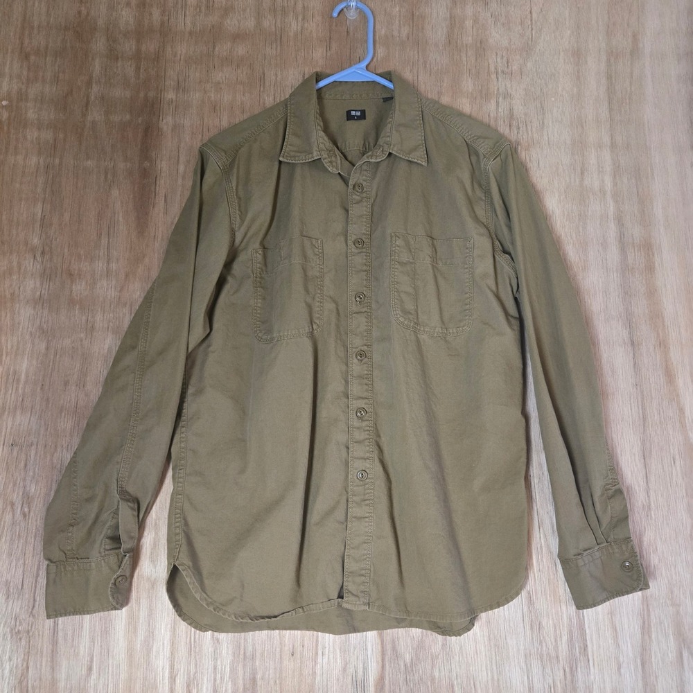 Uniqlo Men's 100% Cotton Long Sleeve Utility Work Shirt Olive Green Size S